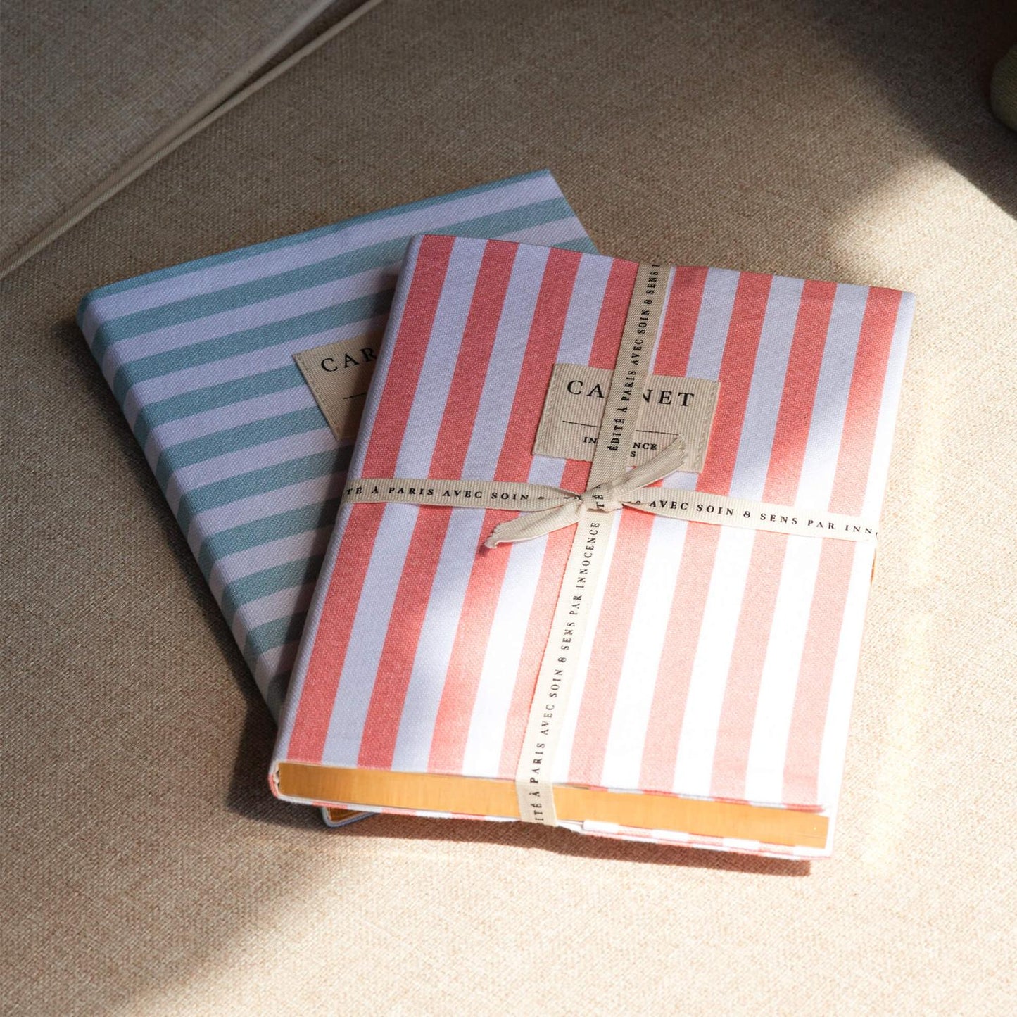 Carnet en Tissu Beau Rivage - Rayures Corail - Innocence