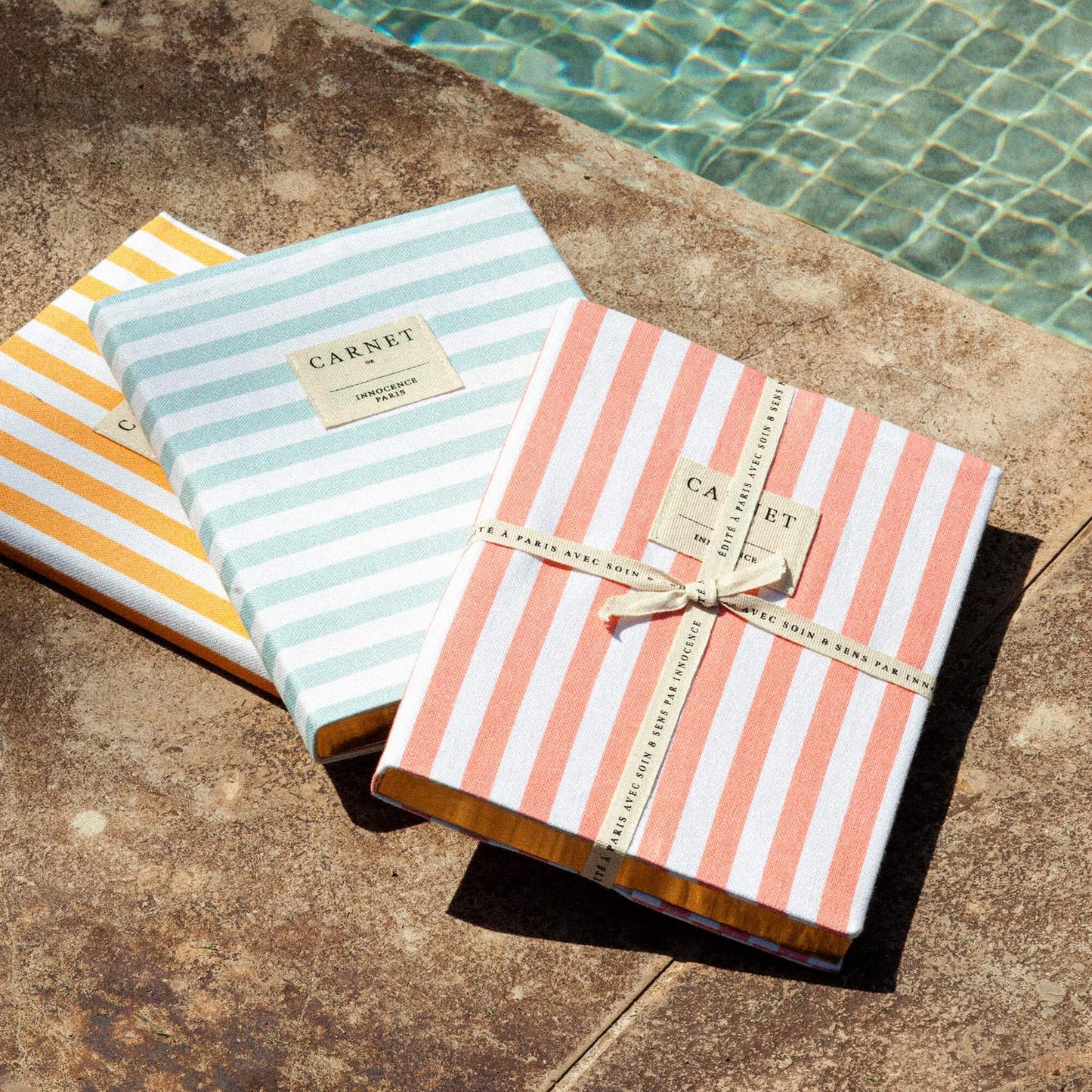 Carnet en Tissu Beau Rivage - Rayures Corail - Innocence