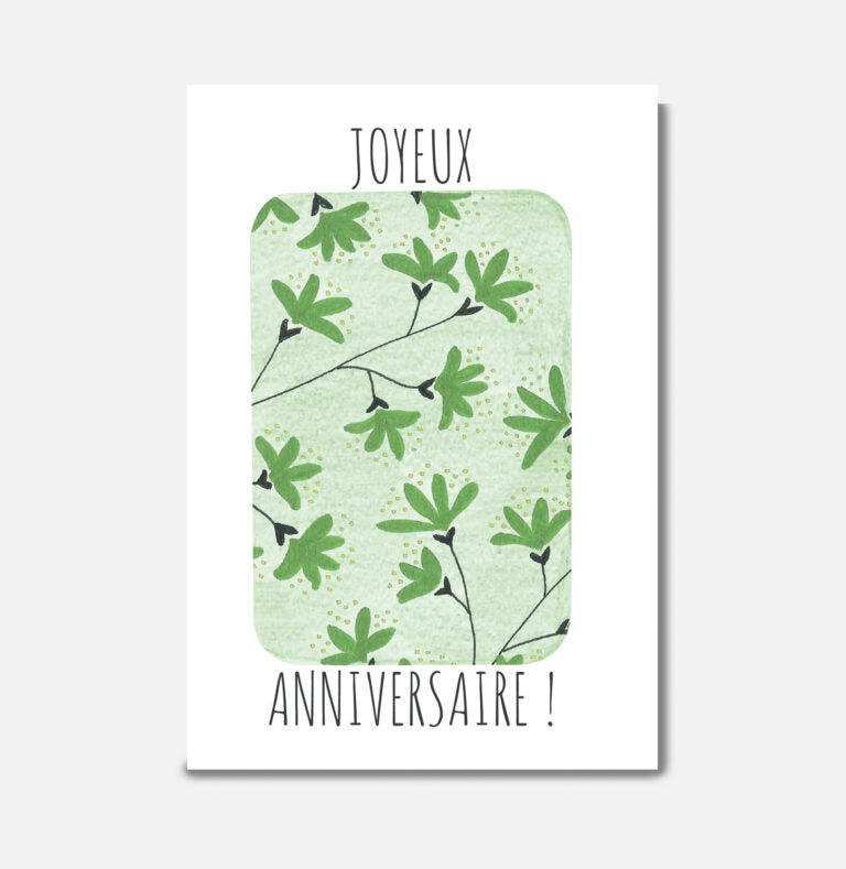 Carte Anniversaire - Fleurs vertes - Pascale Editions