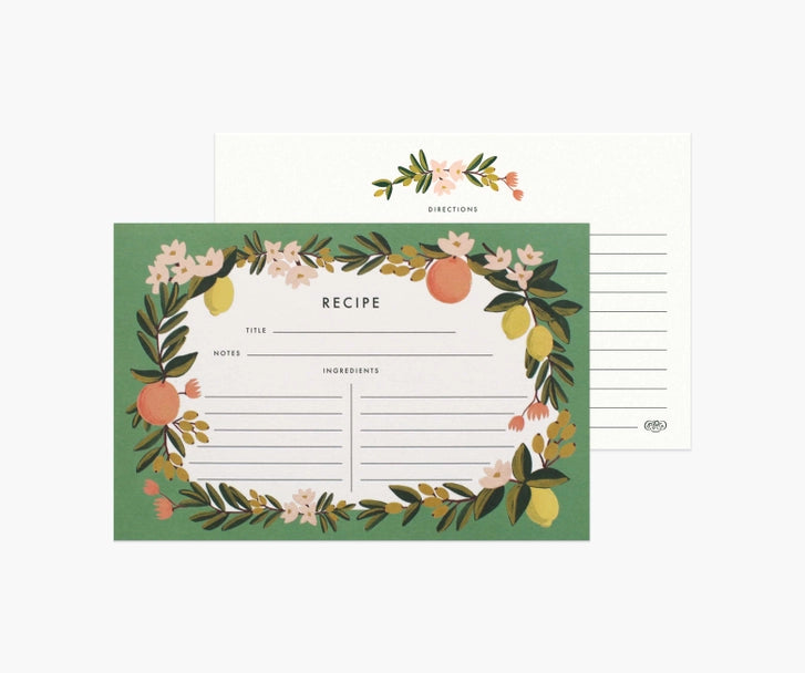Lot de 12 fiches de recettes Florales aux Agrumes - Rifle Paper