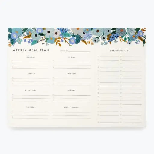 Planneur Garden Party Blue Meal Planner Notepad - Rifle Paper co