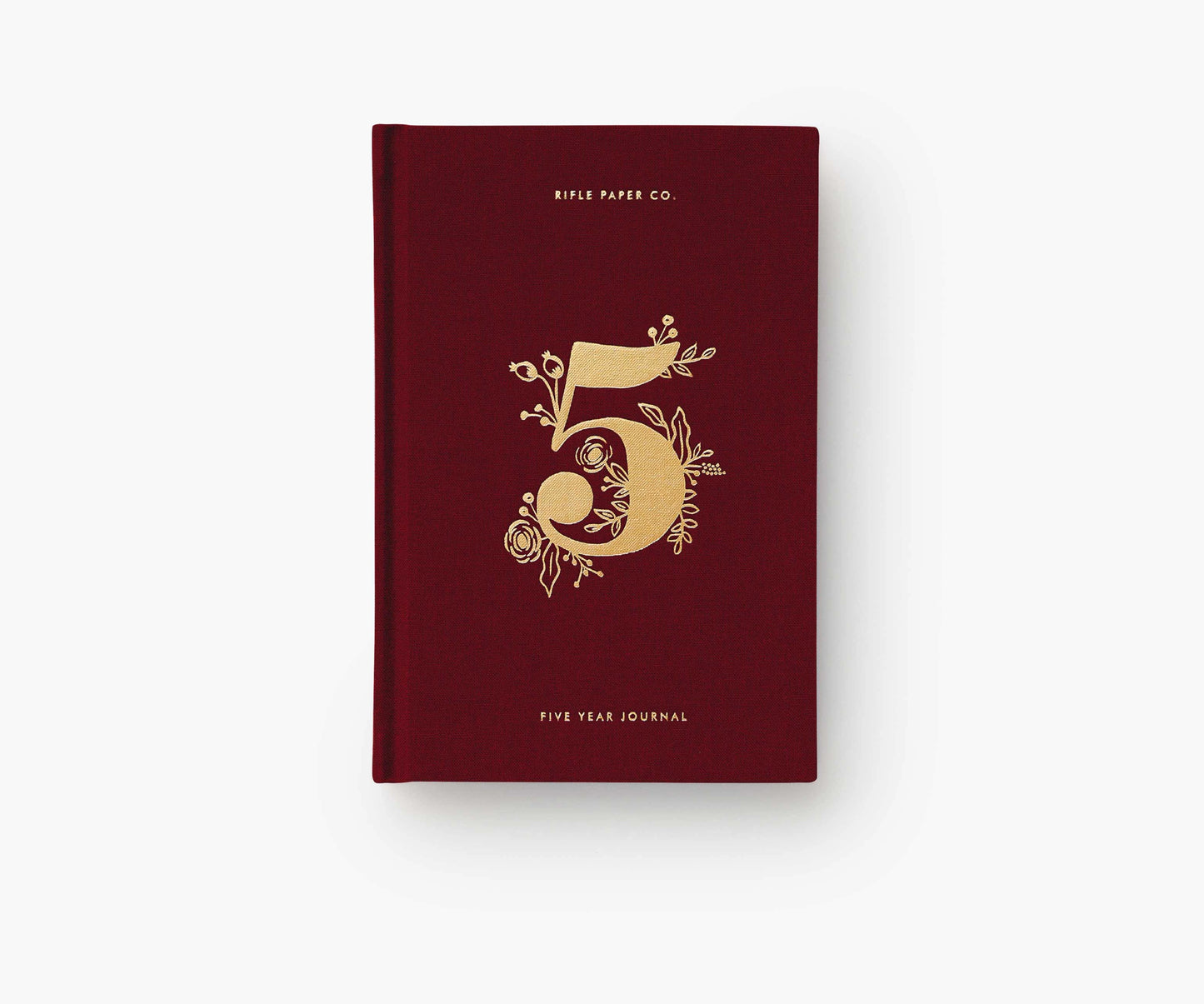 Coffret journaux 5 années rifle paper co de profil carnet bordeaux