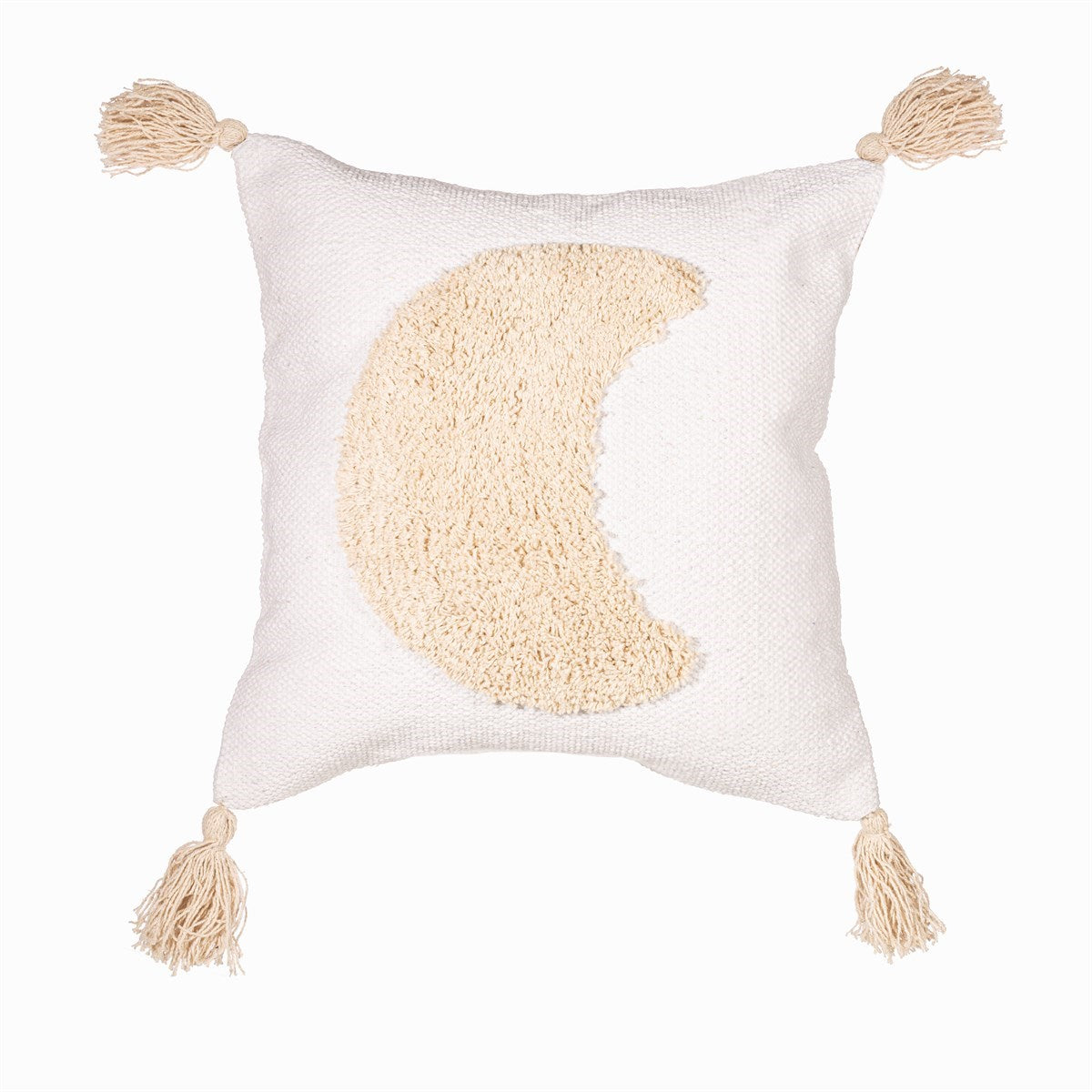 Face avant coussin carré coussin lune blanc et beige