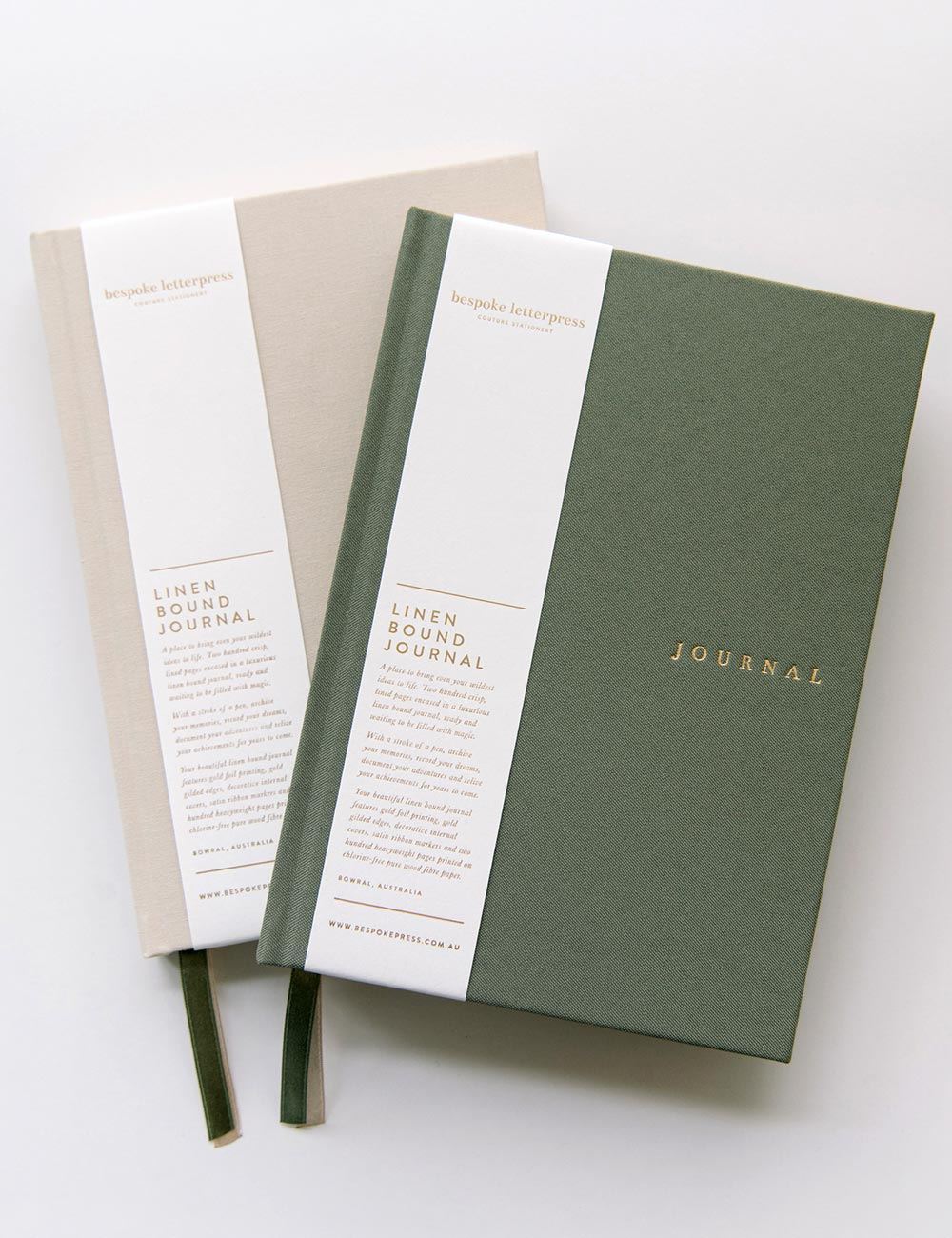 Journal en lin - Olive - Bespoke Letterpress
