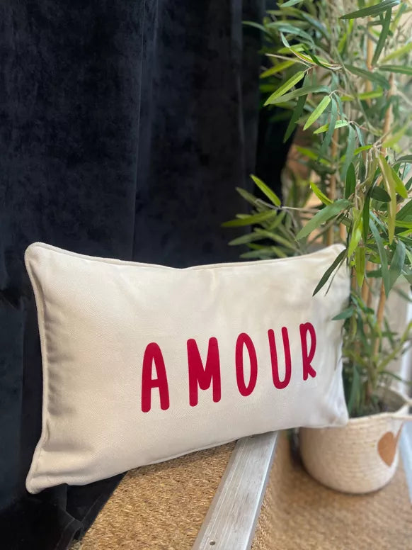 Coussin " Amour" Ecru/Rouge - Toiles Chics