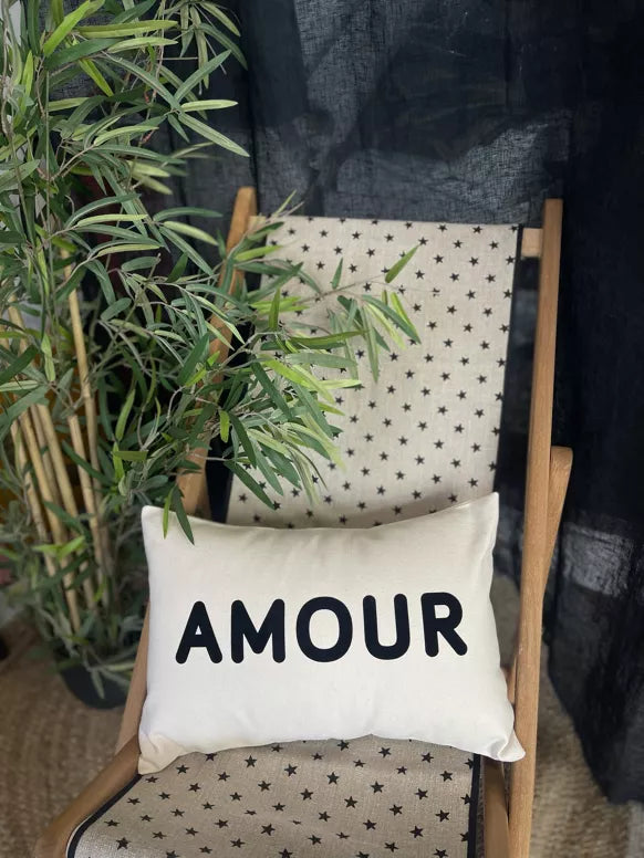 Petit Coussin coton Ecru "AMOUR" - Toiles Chics