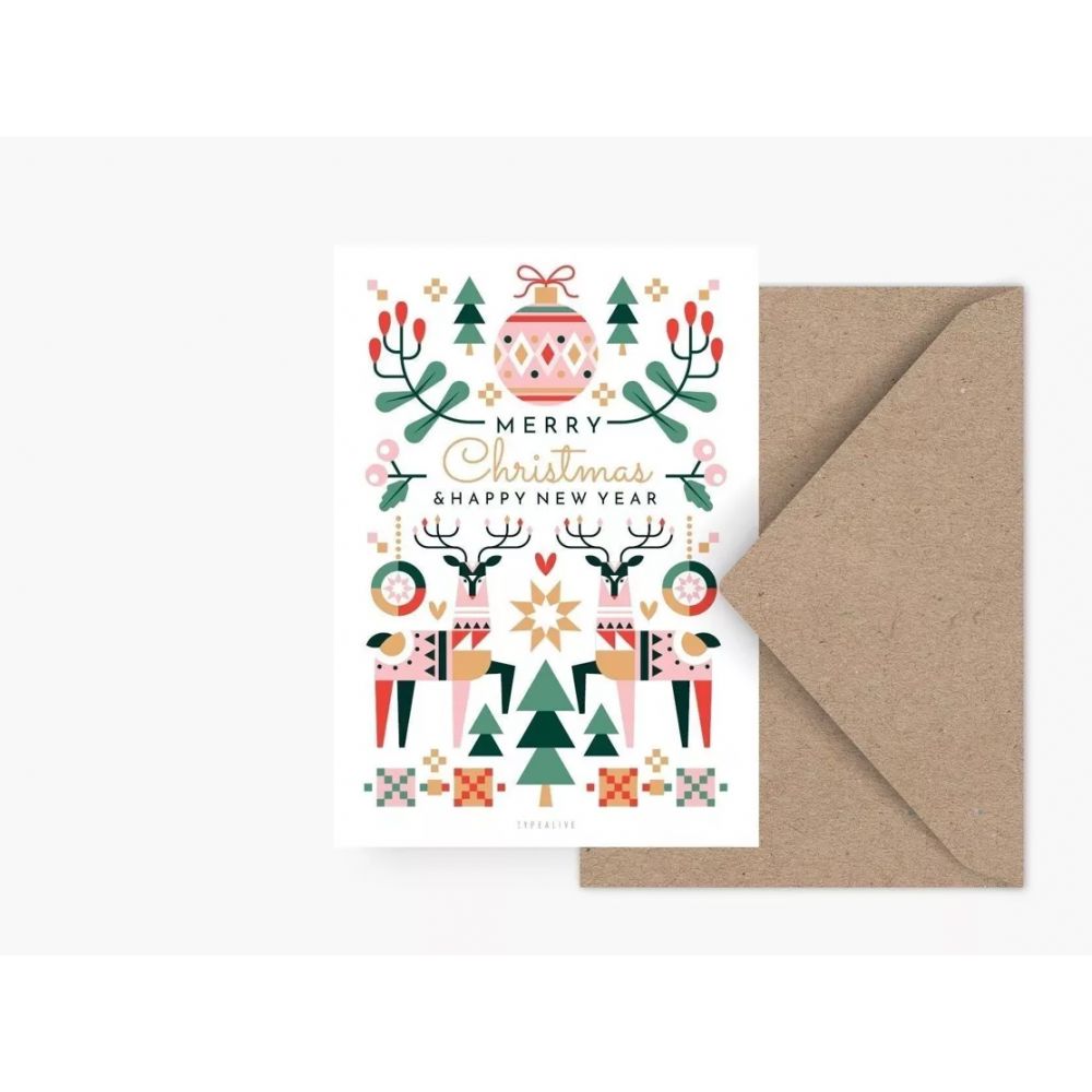 Carte Noël Merry Christmas et Happy New Year - Typealive