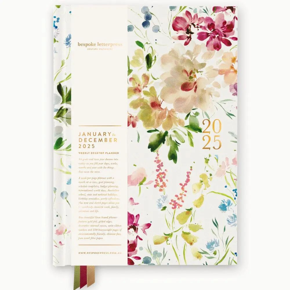 Agenda relié en lin 2025 - Spring Blooms - Bespoke Letterpress