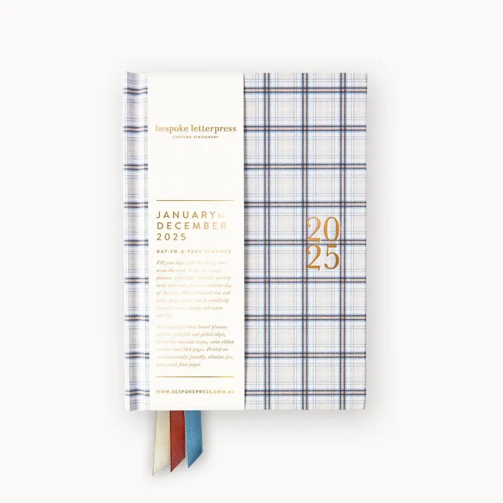 Agenda relié en lin 2025 - Plaid Bleu - Bespoke Letterpress