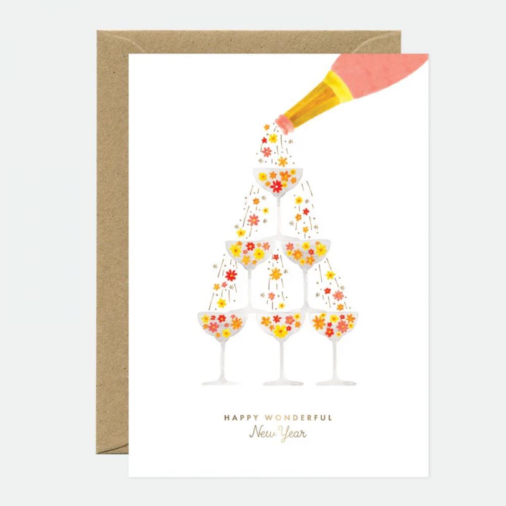 Carte Flower Champagne - New Year Greeting Card- All The Ways To Say