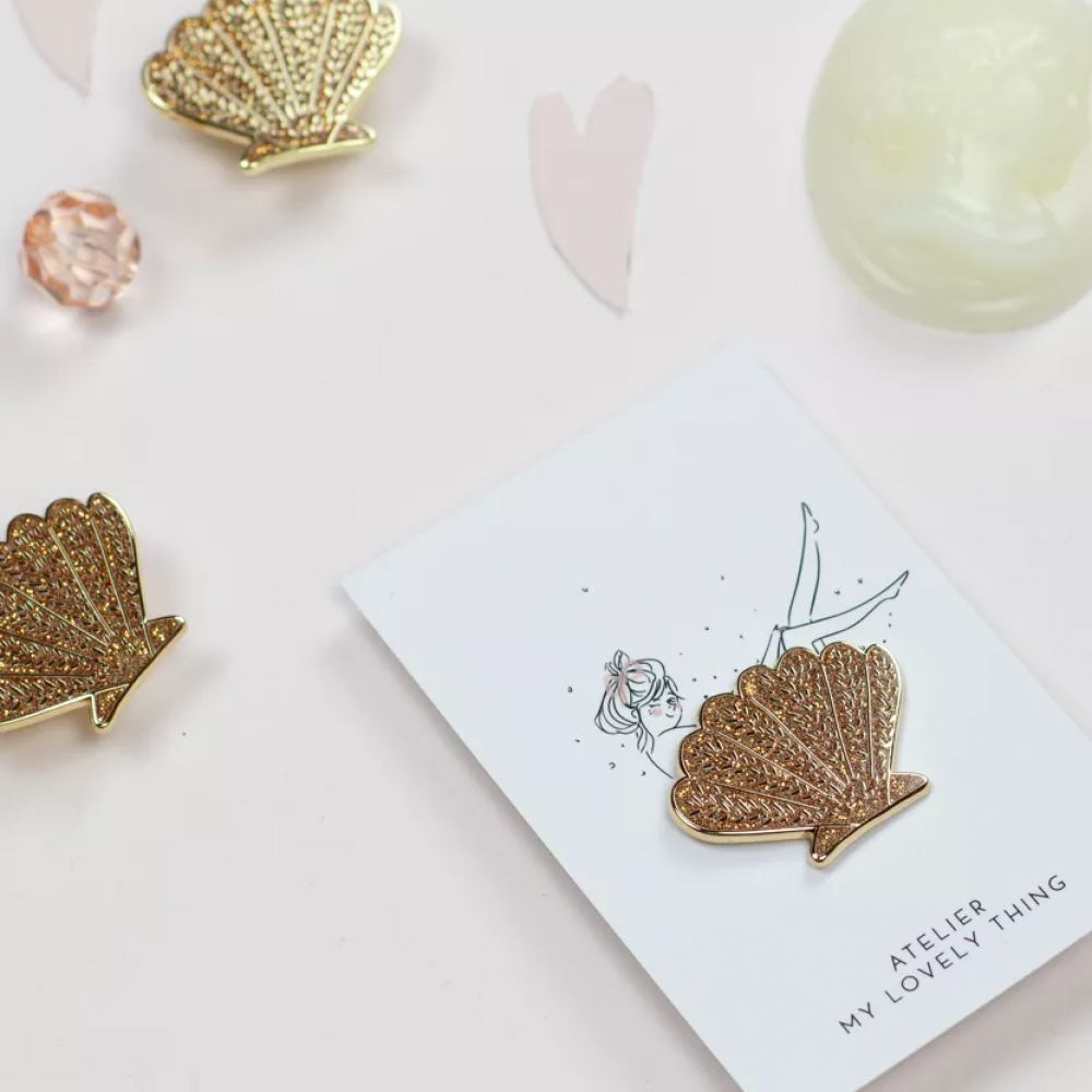 Pin's - Coquillage Doré Pailleté - My Lovely Thing