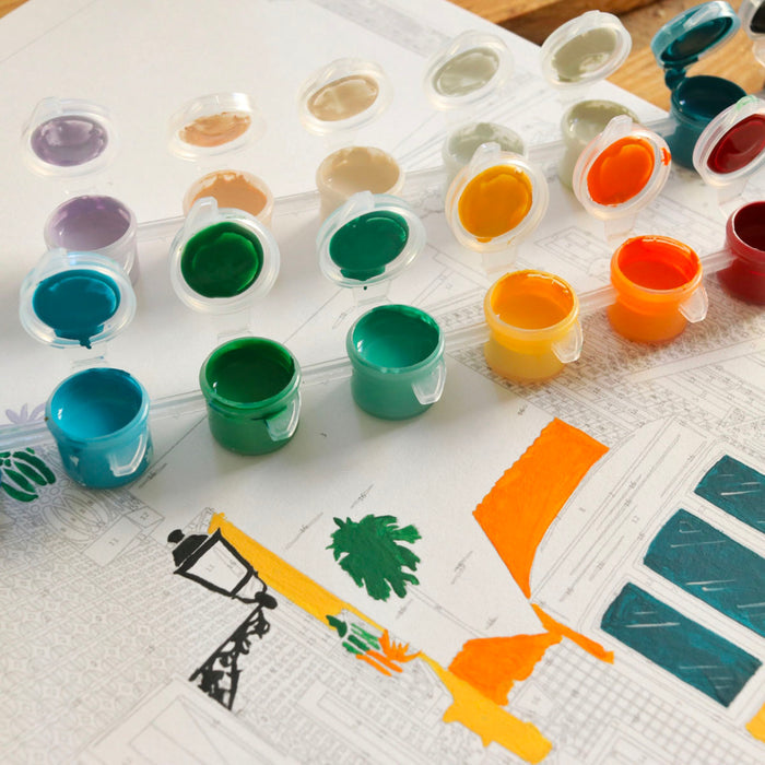 Peinture au numéro premium Maison Paon - Design unique made in France - Activité créative relaxante pour adulte et enfant - Illustration à peindre avec papier de qualité et peinture écologique - Cadeau original et décoration artistique. peinture-numero-petite-epicerie-maison-paon