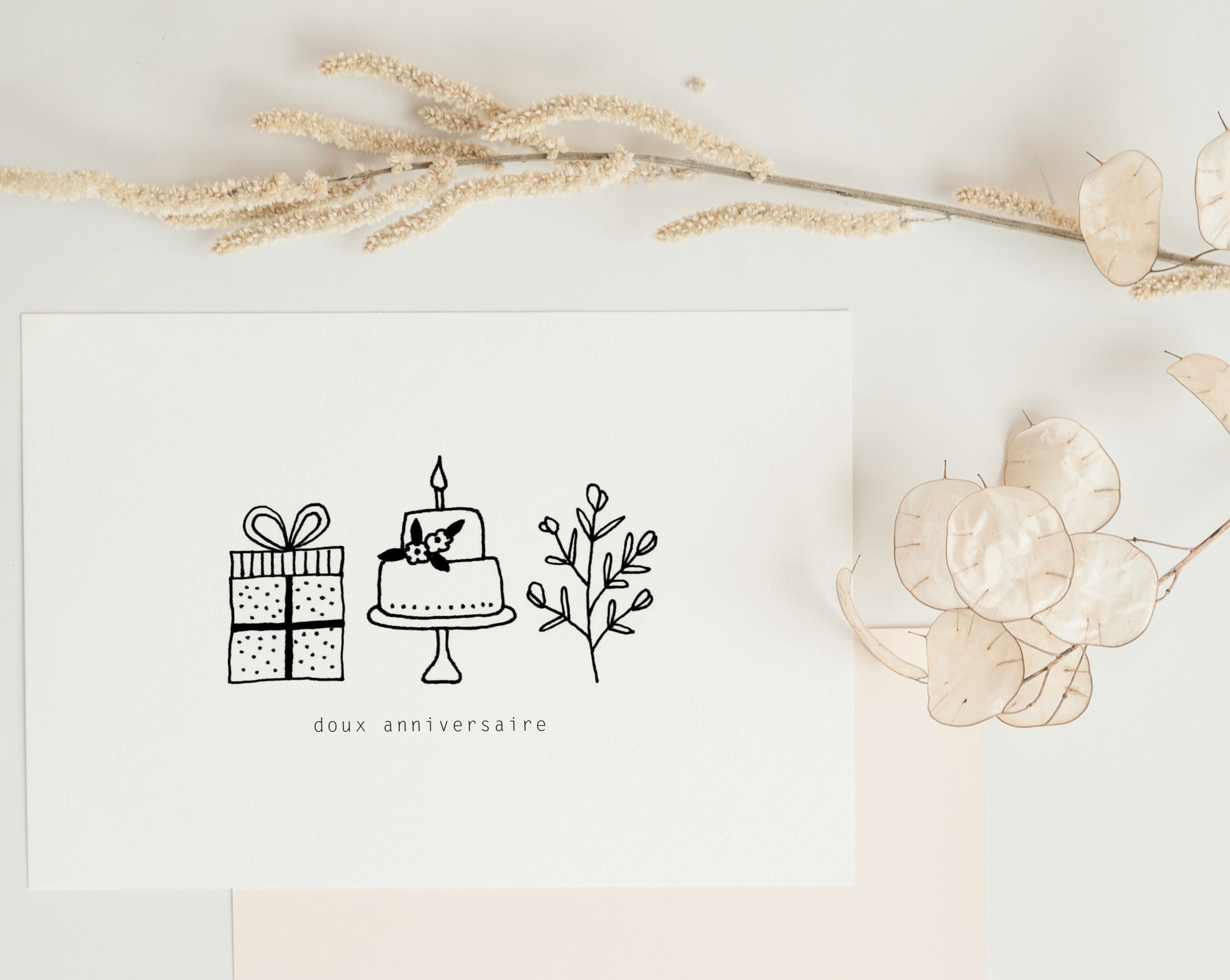Carte Doux Anniversaire design noir - Anna Posimo