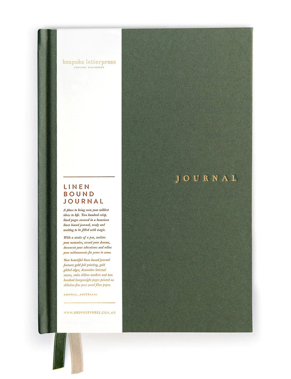 Journal en lin - Olive - Bespoke Letterpress